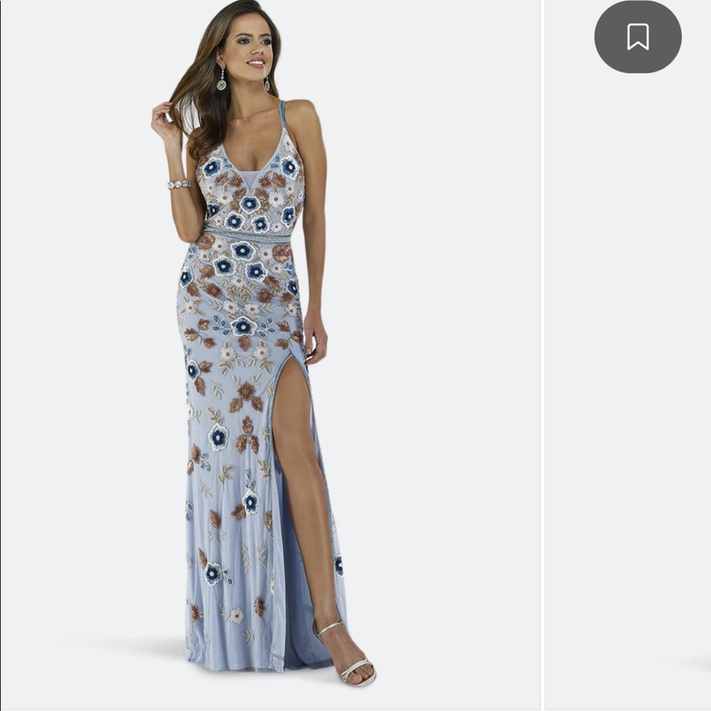 Lara Elsa Floral Beaded V-Neck Prom Dress